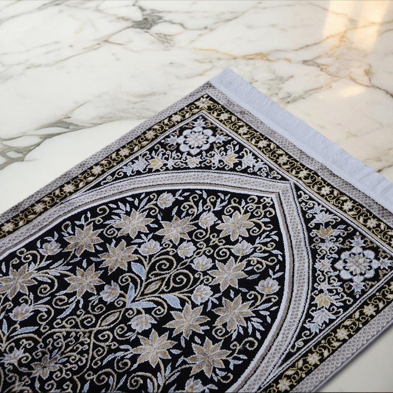 Melen Turkish prayer rug - prostration - black - gray - Image 3